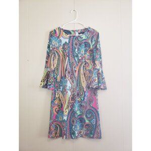 Tommy Hilfiger Womens 6 Sheath Dress Bright Bold Paisley Flare 3/4 Sleeve Spring